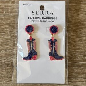 Serra Navy and Coral Cowboy Boot Earrings